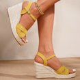 thumbnail image 4 of Platform Wedge Heels for Women Open Toe Suede Elegant Dressy Shoes with Ankle Strap Cushioned Footbed Travel Walking Footwear Yellow Size 7, 4 of 7