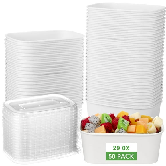 Maxdot 50 unidades de tazones desechables de papel de 29 oz con tapas
