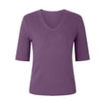 thumbnail image 4 of BRDFRL Women Summer Knit Shirt Blouse V Neck Short Sleeve Pullover Sweater Tops Purple 3XL, 4 of 5