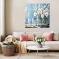 thumbnail image 5 of Daisies Flowers Wall Art Painting on Canvas, White Bottle Floral Rustic Blue Woodgrain Canvas Art Home Prints Wall Art Framed Modern Artwork for Living Room Bedroom Wall Decor 16x16in, 5 of 9