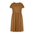 thumbnail image 4 of Patlollav Womens Casual Summer Cotton Linen Solid Color Round Neck Short Sleeve Dress Midi Dress, 4 of 6