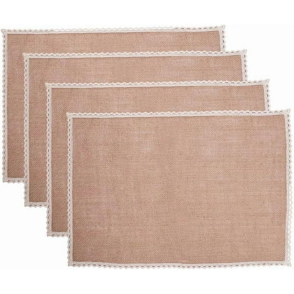 10pcs 11x16 Inches Jute Burlap Placemat with Lace Insulation Table Pad Rustic Table Runner for BBQ Holidays Wedding Party Decor Farmhouse Kitchen 10pcs