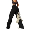 thumbnail image 6 of DENGDENG Drawstring Cargo Pants Women Lightweight High Waisted Work Parachute Pants Trendy Casual Wide Leg Pants Stretchy Straight Y2k Streetwear Long Trousers with Pockets Black XXL, 6 of 6