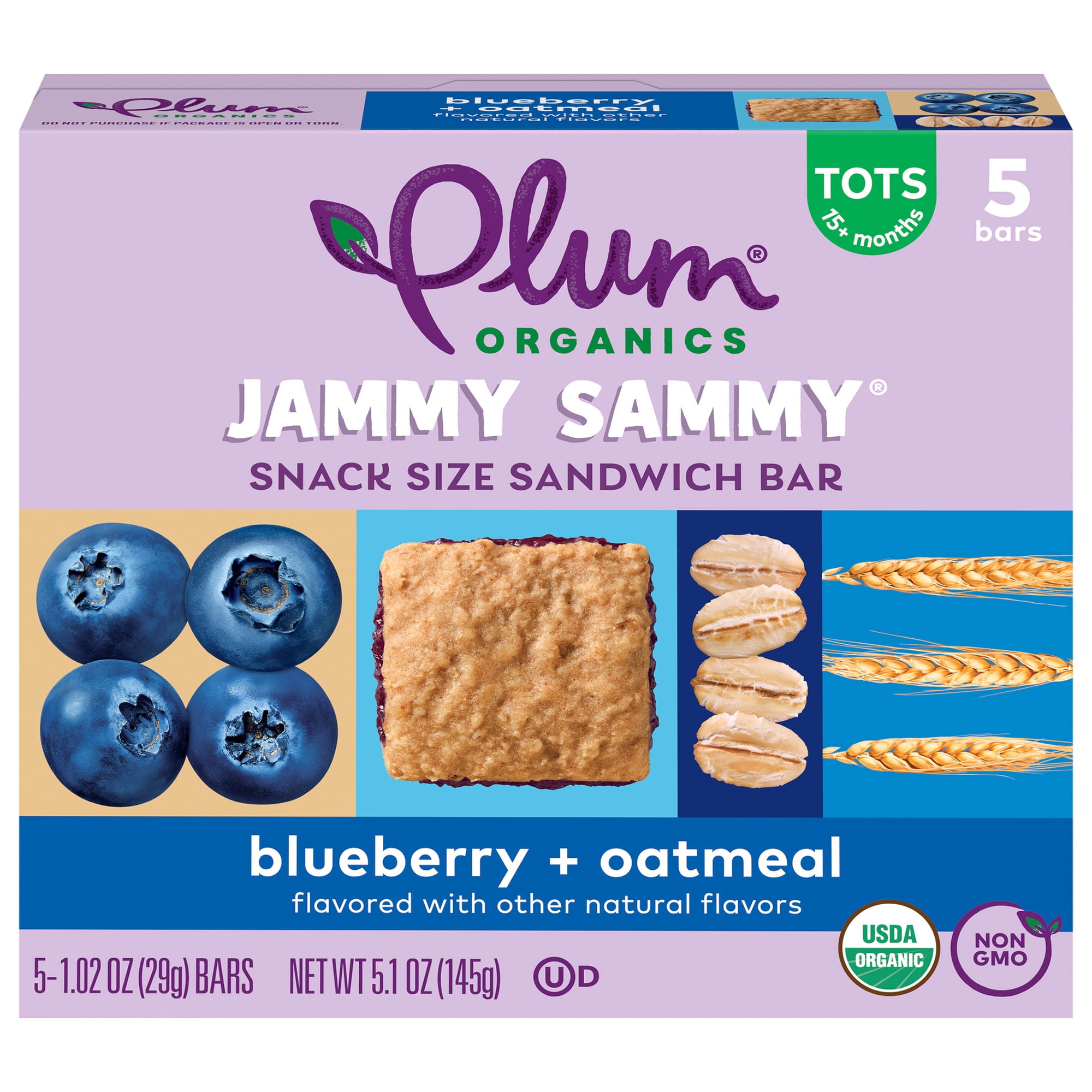 Plum Organics® Jammy Sammy® Snack Size Sandwich Bar Blueberry + Oatmeal 5-Count Box/1.02oz Bars