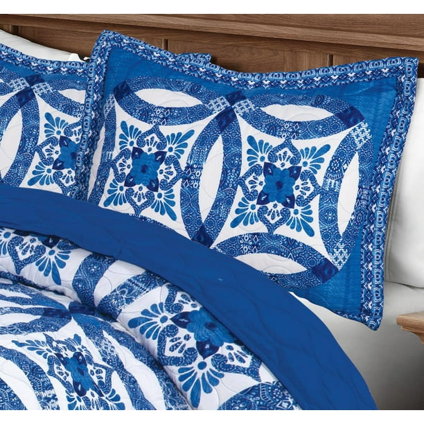 Mainstays Traditional Wedding Ring Blue Patterned Sham Collection Walmart Com Walmart Com