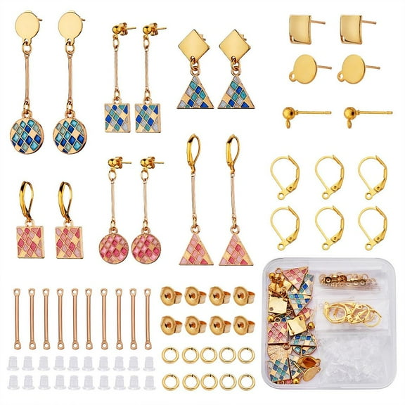 1box Dangle Earring Making Kits Including Alloy Enamel Pendants 304 Stainless Steel & Brass & Iron Earring Findings Mixed color 126pcs/box
