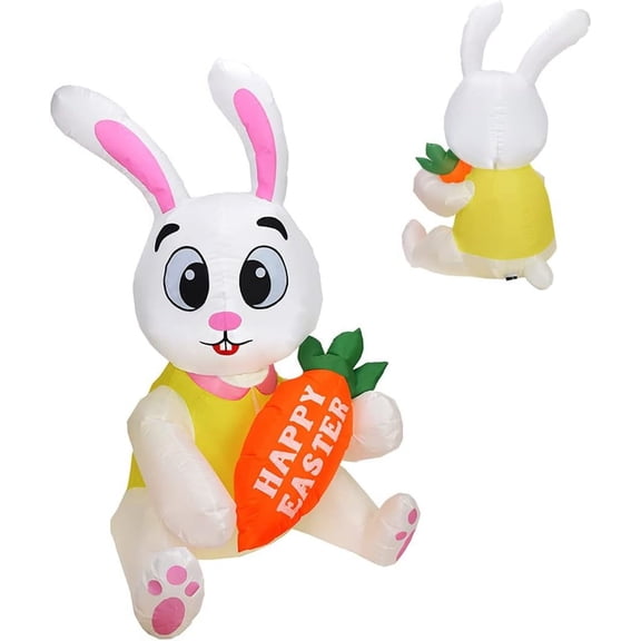 4.6FT Inflatable Easter Bunny Outdoor Decorations with Built-in LED Lights, Fan, Cute Rabbit & Carrot for Yard, Garden, Lawn, Indoor Easter Party Decor