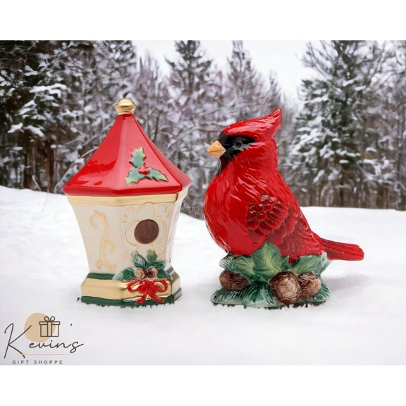 Ceramic Cardinal Bird Salt and Pepper Shakers Birdhouse Gift
