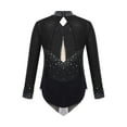 thumbnail image 4 of Haitryli Kids Girls Rhinestone Color Block Gymnastic Leotard Long Sleeve Ballet Dance Skating Unitard Bodysuit Dancewear Black 12, 4 of 5