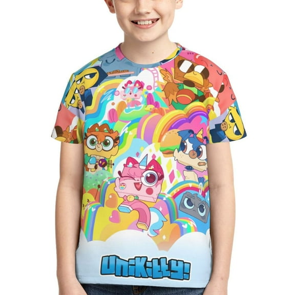Unikitty! Boys Girls T Shirt Kids Short Sleeve Crewneck 3d Printed Graphic Shirts For Kids Youth X-Small
