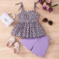 thumbnail image 2 of Baby Girls Pink Leopard Short Sets Kids Casual Spaghetti straps Tank Top and Purple Short Pants Sets Toddler Summer 2PCS Outfits 4t, 2 of 7
