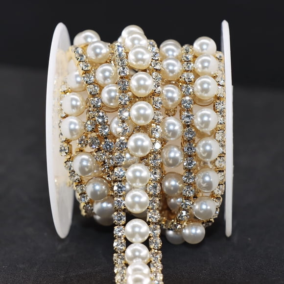 Banda Jerler con cuentas de perlas de cristal de 91 cm con ribete de diamantes de imitación