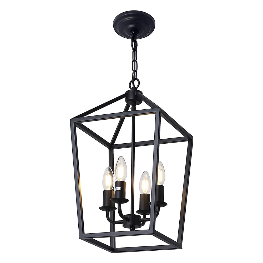 Briignite 4Light Matte Black Caged Pendant Light,Industrial Lantern