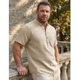 thumbnail image 6 of Mens Linen Henley Shirts Short Sleeve Casual Summer Beach T-Shirts Breathable Cotton Blend Lightweight Classic Fit Tee Apricot 2XL, 6 of 7