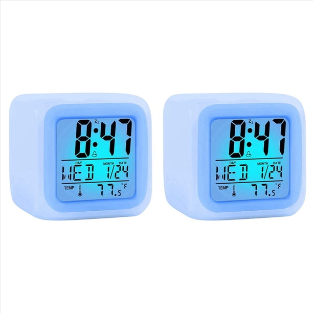 2X Reloj Despertador Digital de Viaje para Dormitorio, Niño Y Niña, Pequeños Relojes de Noche de Escritorio, Luz LED con Hora / Fecha de Visualización con Repetición
