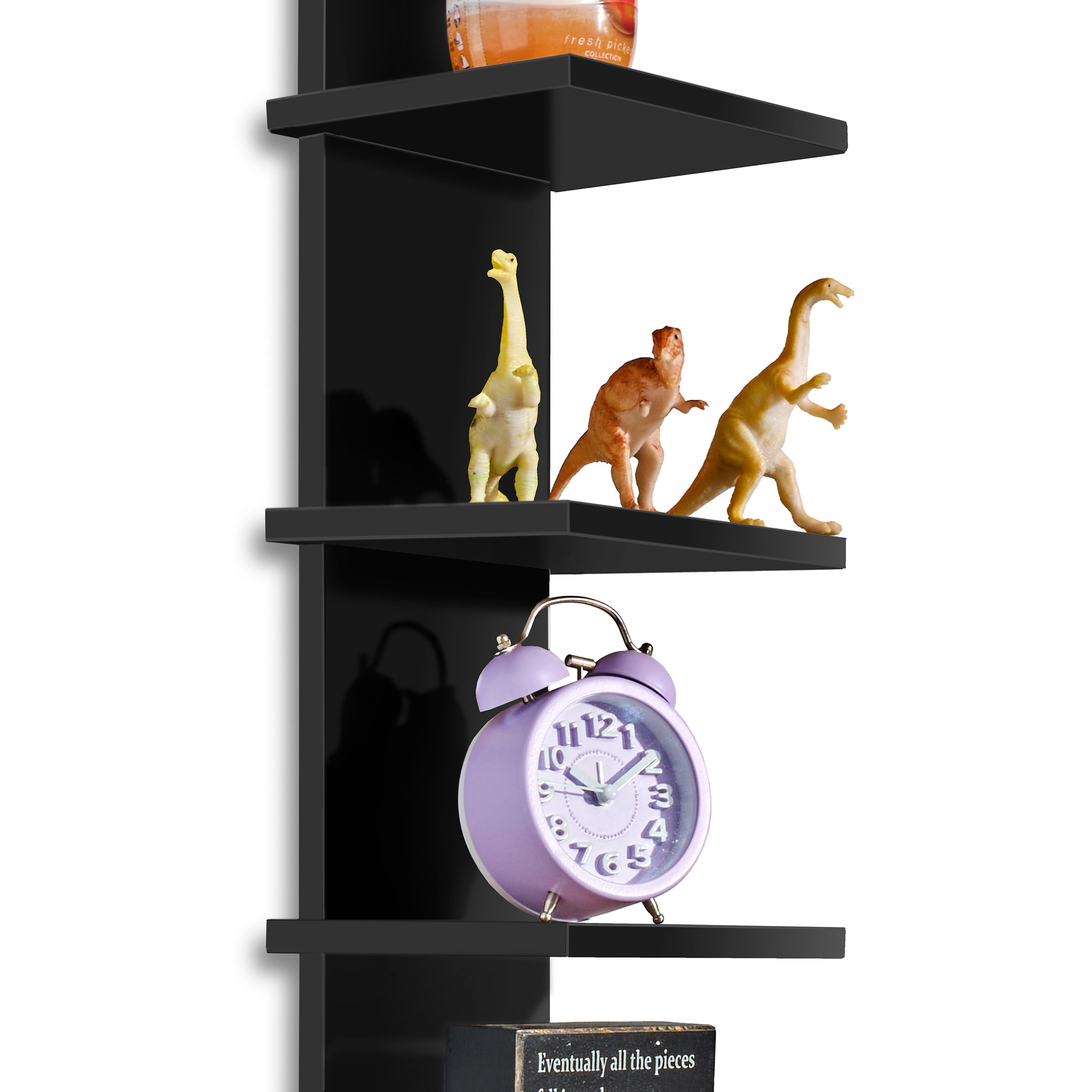 Sorbus 5-Tier Wall Shelf with Hooks, Floating Shelves for Bathroom, Bedroom, Living Room, Wall-Mounted Storage Organizer, Black