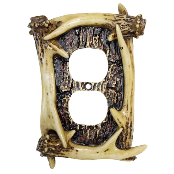ANTLERS & Faux Wood Electric Outlet Plate Cover, by DeLeon