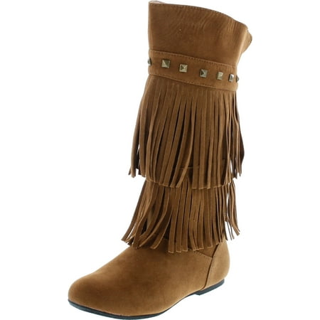 

Yoki Trina 03K Little Girls Moccasin 2 layer Fringe Boots Rust 13