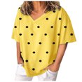 thumbnail image 1 of Blusa de manga corta con cuello en V y estampado de puntos sueltos informales de verano para mujer OAVQHLG3B Store  lin121212, 1 of 4