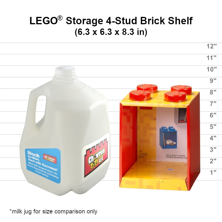 Room Copenhagen, Lego Brick Shelf Box - Stackable or Mountable Storage Compartment - 4 Stud, Red