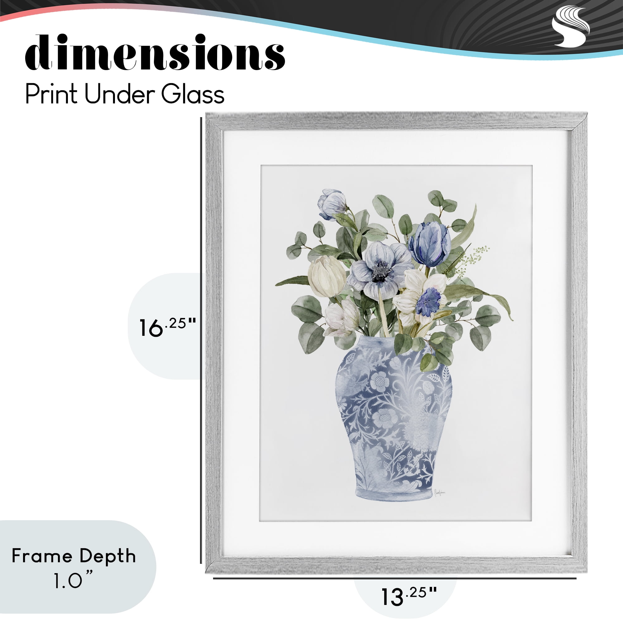 Stupell Industries Ornate Vase Tulips Gray Framed Print Under Glass, design by Livi Finn