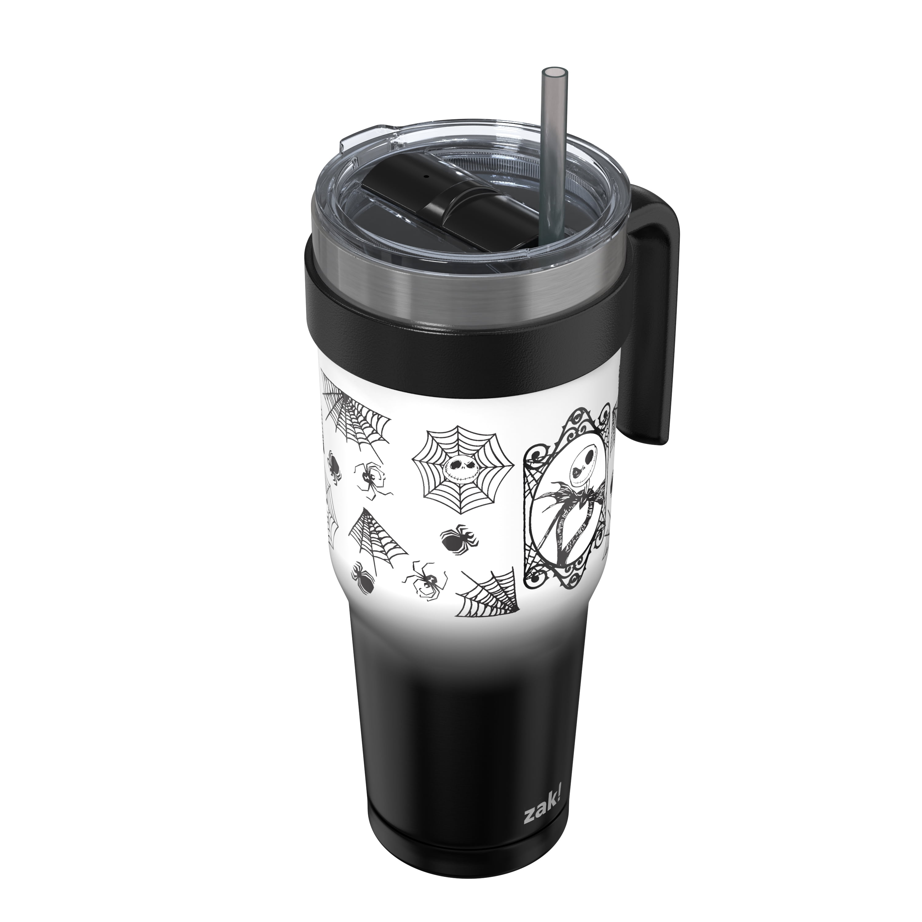 Zak Designs 40oz NBC Halloween Straw Handle Tumbler, Double Wall Vacuum Insulated Stainless Steel Waverly Tumbler with Durable Plastic Straw, Travel Straw Tumbler with Handle, Ombre