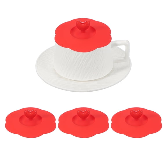 3Pcs Silicone Cup Covers, 4.72" Heart Universal Cup Lids Reusable Drinking Hot and Cold Beverages for Mugs Tea Cups Coffee Cup, Red