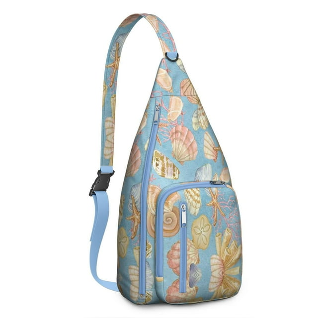Beachcomber Sling Backpack - Spiral Seashell & Tropical Design Crossbody Bag, Lightweight Durable Pack with Layered Storage for Essentials