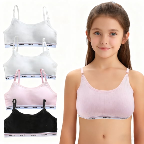 Girls Padded Training Bras Fit for 10-15 Years for Teens & Big Girls Wire Free Push Up Sports Training Bras with Adjustable Straps