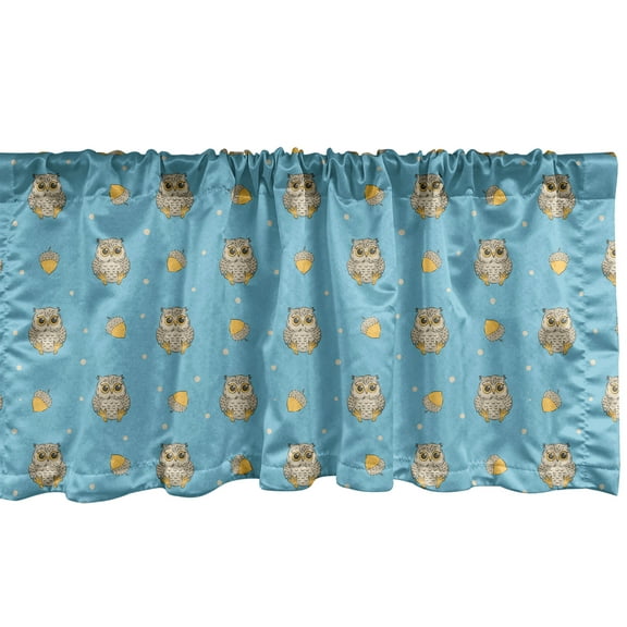 Ambesonne Owl Print Window Valance, Repeating Pattern of Polka Dots Birds and Acorns, Curtain Valance for Kitchen Bedroom Decor with Rod Pocket, 54" X 12", Deep Sky Blue Orange