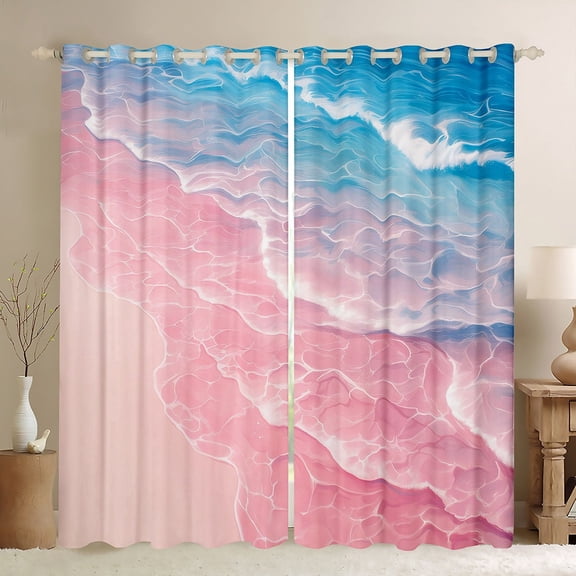 Erosebridal Pink Beach Curtains Pack of 2 (38x45), Romantic Ocean 30%-50% Black Out Curtains, Coastal Marine Curtains for Living Room, Window Curtains Bedroom Decoration