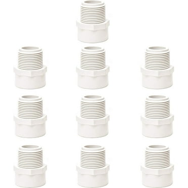 10pcs 3/4 Inch 2-Way PVC Male Threaded Adapter Pipe Fittings (Socket x Male Pipe Thread) Coupling Schedule 40-10 Pack White (0.75 Inch)