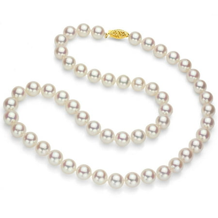 7.5-8mm White Perfect Round Akoya Pearl 24 Necklace with 14kt Yellow Gold Clasp