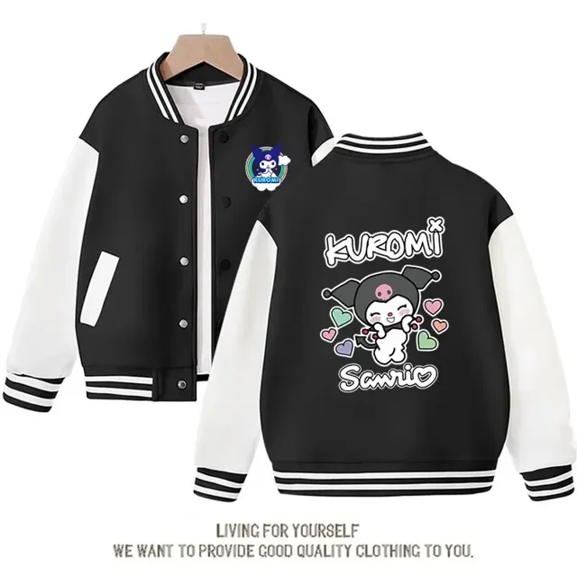 Abrigo de uniforme de béisbol con estampado de dibujos animados Sanrios, chaqueta Kawaii Kuromi Cinnamoroll, Top de manga larga, ropa para niños