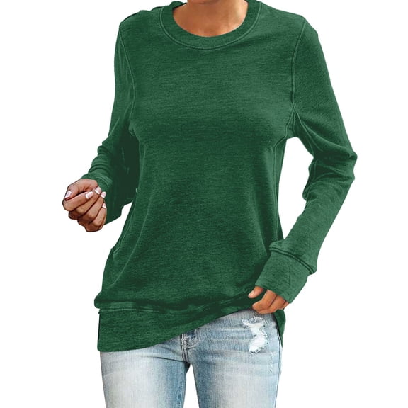 Towmus Women's Regular-Fit Long-Sleeve Solid Color Crew Neck Tunic Sweatshirts Basic Tops