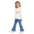 thumbnail image 6 of White Girls 2-Piece Outfit Set, Cotton Hoodie and Flared Jeans with Bow & Heart Patches, Cute Casual Play Clothes for Kids Little Kids 2-8 Years,Size 7-8 T, 6 of 8