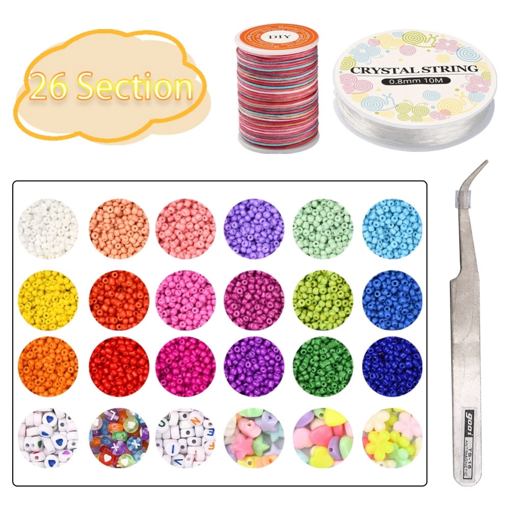 1set color Bracelet Making Kit Including Glass Seed Beads Heart and Letter Pattern & Flower & Star Acrylic Beads Tweezers Mixed color Glass Seed Beads: 5616pcs/box
