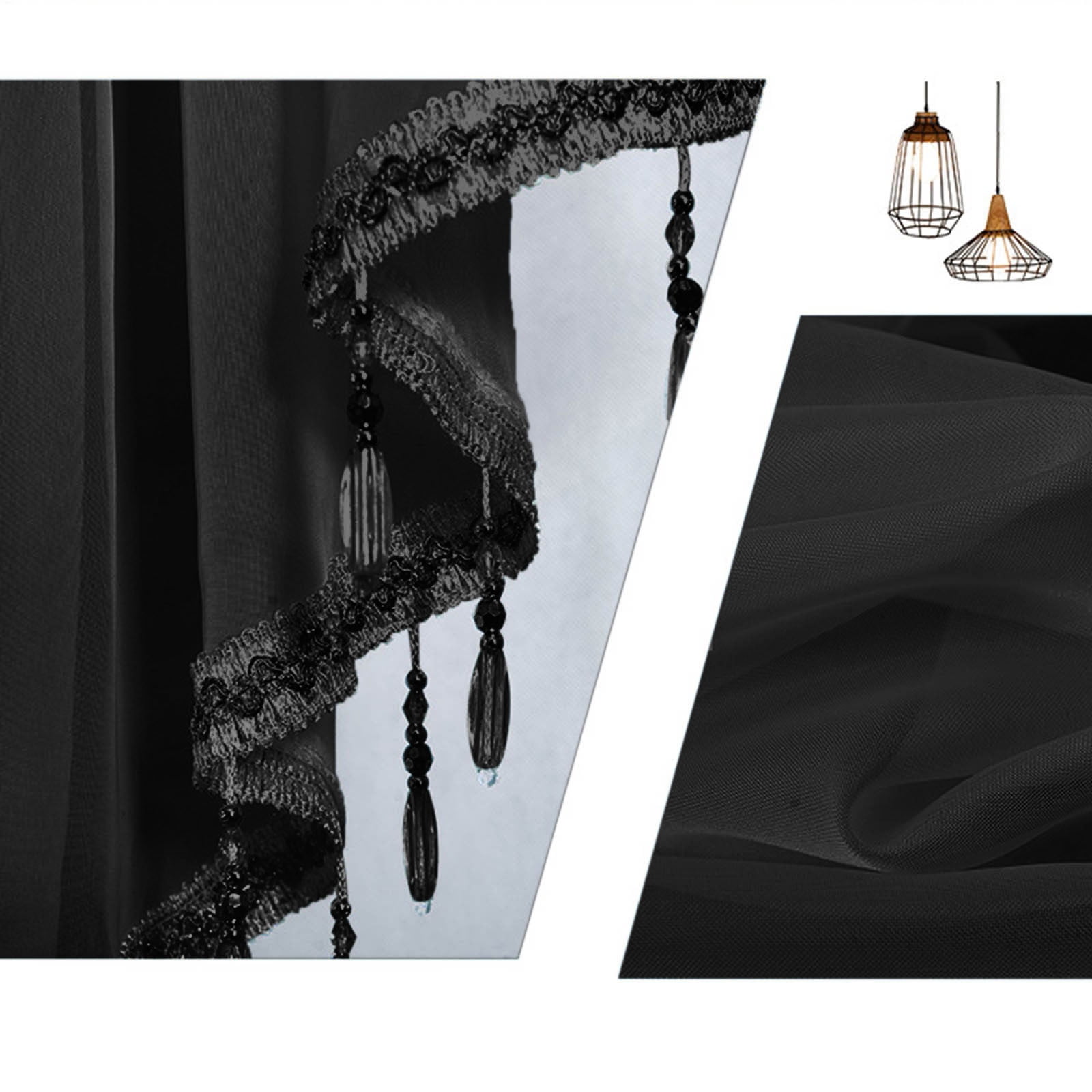 Moqsnm Sheer Beaded Valance Curtains for Kitchen Windows, Rod Pocket Triangle Sheer Voile Swag Curtain Valances Boho Tassels Window Valances for Bedroom Bathroom, (W)51"x(L)24"