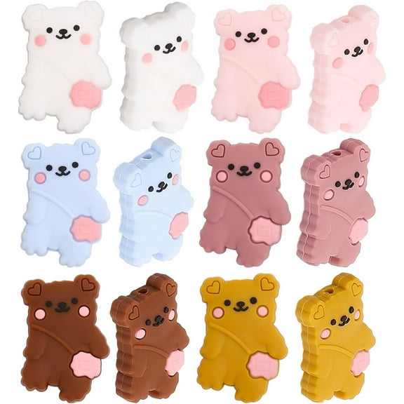 12Pcs 6Colors Gummy Bears Silicone Beads Pen Beads Silicone Loose Spacer Beads