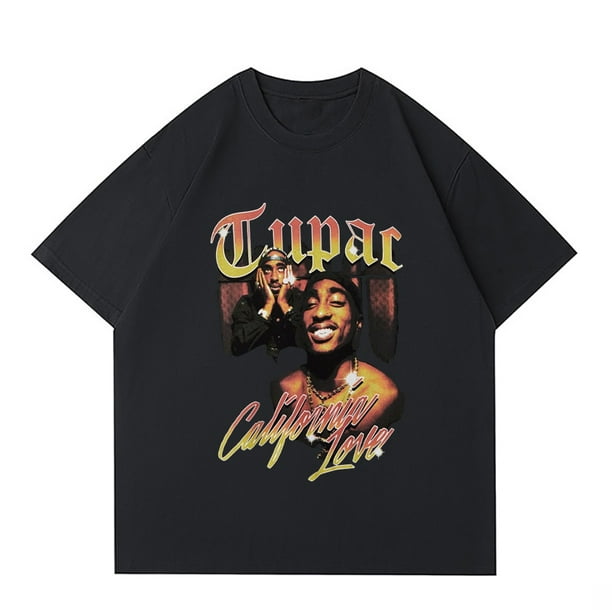 Camiseta con estampado de Tupac 2pac para hombre y mujer camisa informal de manga corta de gran tamano Hip Hop de algodon negra