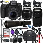 Canon EOS Rebel 90D DSLR Camera Bundle with 18-55mm STM Lens, EF 75-300mm III Lens, 500mm Preset Lens, 64GB Memory, and More