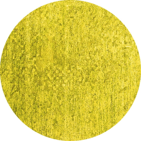 Ahgly Company Indoor Round Abstract Yellow Contemporary Area Rugs, 6' Round
