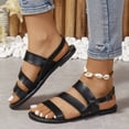 thumbnail image 1 of Ladies Solid Leather Strap Combination Buckle Flat Sandals Cross Round Toe Flat Buckle Sandals Shoes for Women Girls, 1 of 2