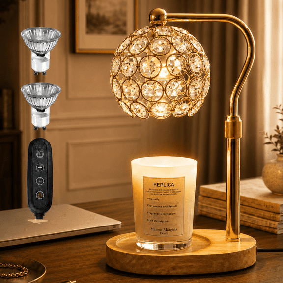MEHOOM Crystal Candle Warmer Lamp with Dimmer Timer, Adjustable Height Warmer for Jar Candles, with 2 Bulbs, Home Decor Gifts for Bedroom Living Room