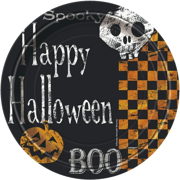 7" Halloween Checkered Paper Dessert Plates, 8ct