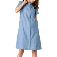 thumbnail image 6 of Allegra K Women's Pan Collar Button Down Belted Short Sleeve Denim Shirt Dress, 6 of 7