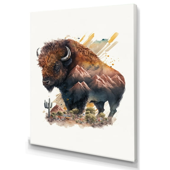 Designart Double Exposure Of A Buffalo With Nevada Landscape II Canvas Wall Art
