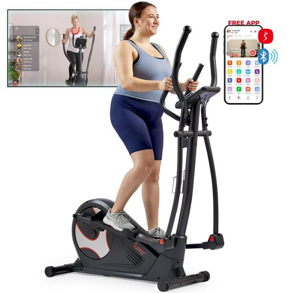 Sunny Health & Fitness Heavy-Duty Smart Elliptical Trainer, 300LB Load Equipment for Indoor Cardio Exercise, Adjustable Resistance for Full-Body Cross Training, Free SunnyFit App Bluetooth Connection