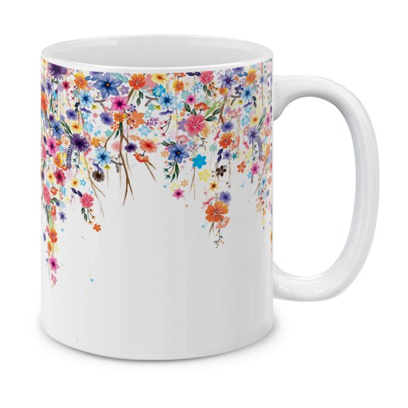 WIRESTER 11 Oz Ceramic Tea Cup Coffee Mug With Handgrip for Gifts, Watercolor Flowers