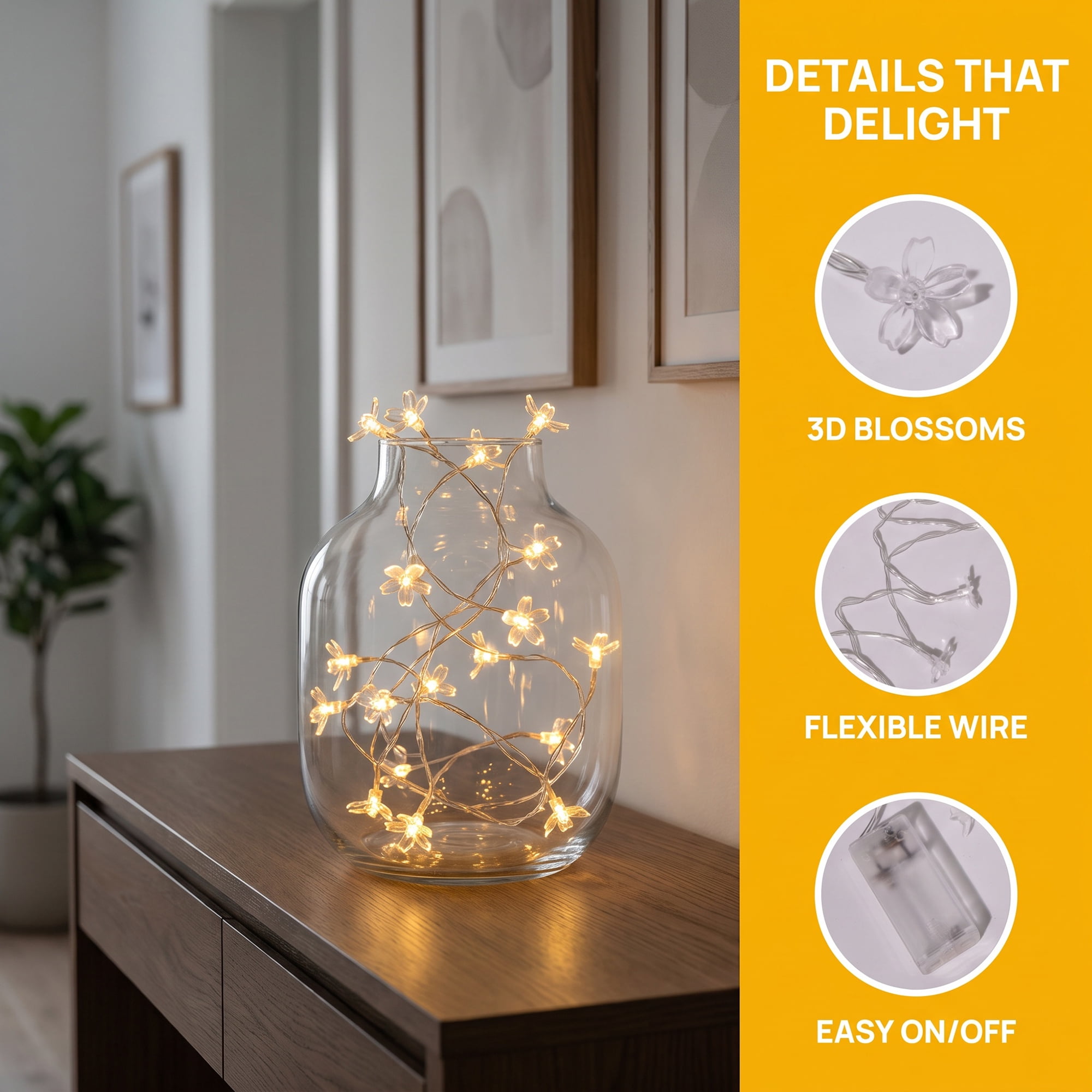 Unique Bargains Decorative Indoor Aesthetic Botanical Fairy Lamps 9.8 ft Battery Operated